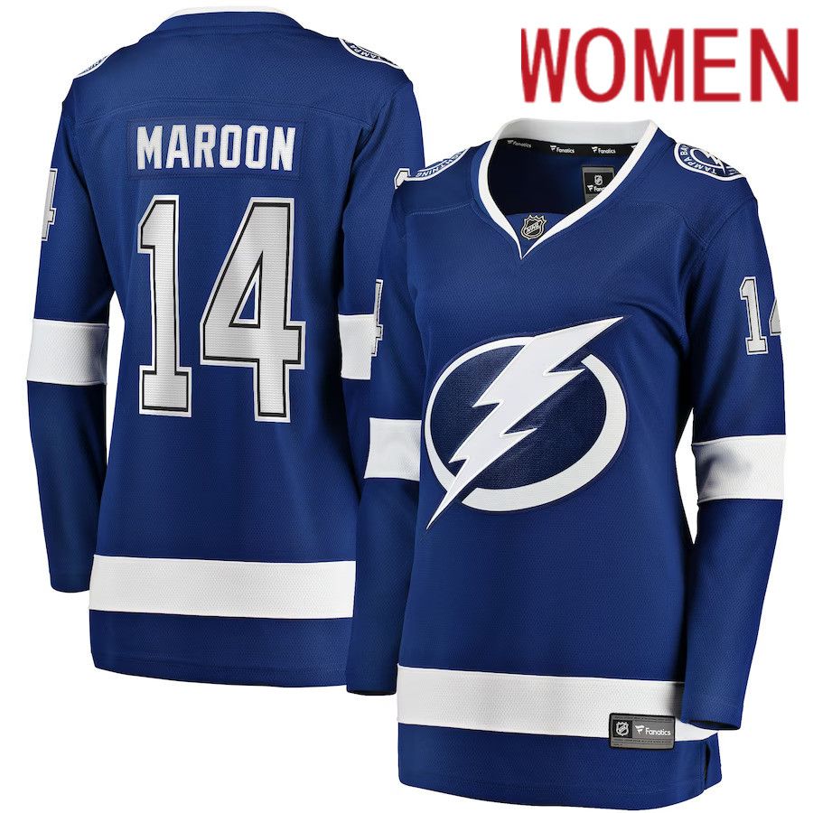 Women Tampa Bay Lightning 14 Pat Maroon Fanatics Branded Blue Home Breakaway NHL Jersey